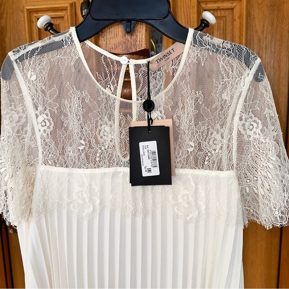 Twin-Set Milano lace top pleated dress tunic size S (42 European) 100% polyester - Picture 10 of 12